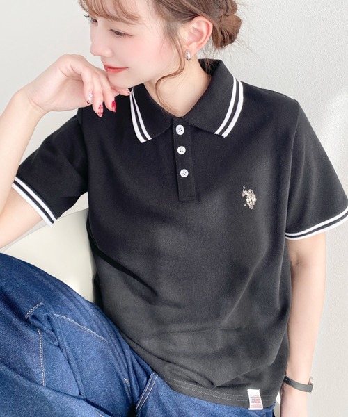 U.S. POLO ASSN.(ユーエスポロアッスン)の「moment+別注【U.S.POLO ASSN.】ワンポイント刺繍配色ラインリブ半袖ポロシャツ(ポロシャツ・レディース・杢グレー/ブラック/アイボリー/ネイビー・M/L)」の6枚目の写真