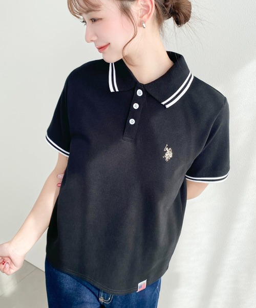 U.S. POLO ASSN.(ユーエスポロアッスン)の「moment+別注【U.S.POLO ASSN.】ワンポイント刺繍配色ラインリブ半袖ポロシャツ(ポロシャツ・レディース・杢グレー/ブラック/アイボリー/ネイビー・M/L)」の20枚目の写真