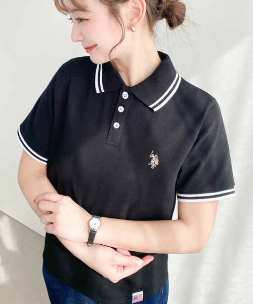 U.S. POLO ASSN.(ユーエスポロアッスン)の「moment+別注【U.S.POLO ASSN.】ワンポイント刺繍配色ラインリブ半袖ポロシャツ(ポロシャツ・レディース・杢グレー/ブラック/アイボリー/ネイビー・M/L)」の12枚目の写真