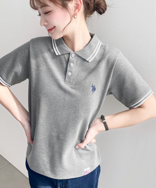 U.S. POLO ASSN.(ユーエスポロアッスン)の「moment+別注【U.S.POLO ASSN.】ワンポイント刺繍配色ラインリブ半袖ポロシャツ(ポロシャツ・レディース・杢グレー/ブラック/アイボリー/ネイビー・M/L)」の15枚目の写真