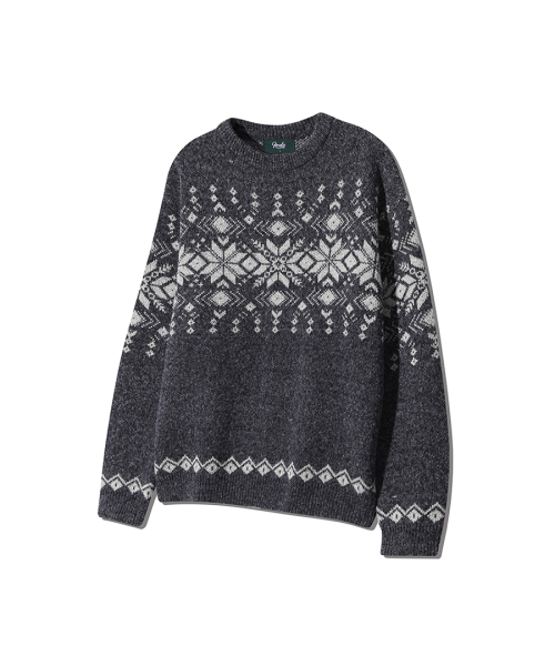 NODU（ノードユー）の「ノルディック雪花ボカシジャカードラウンドニット[チャコール]（ニット/セーター・メンズ・その他・MEDIUM/LARGE）」の2枚目の写真