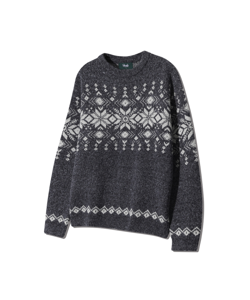 NODU（ノードユー）の「ノルディック雪花ボカシジャカードラウンドニット[チャコール]（ニット/セーター・メンズ・その他・MEDIUM/LARGE）」の3枚目の写真
