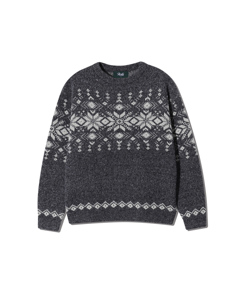 NODU（ノードユー）の「ノルディック雪花ボカシジャカードラウンドニット[チャコール]（ニット/セーター・メンズ・その他・MEDIUM/LARGE）」の4枚目の写真