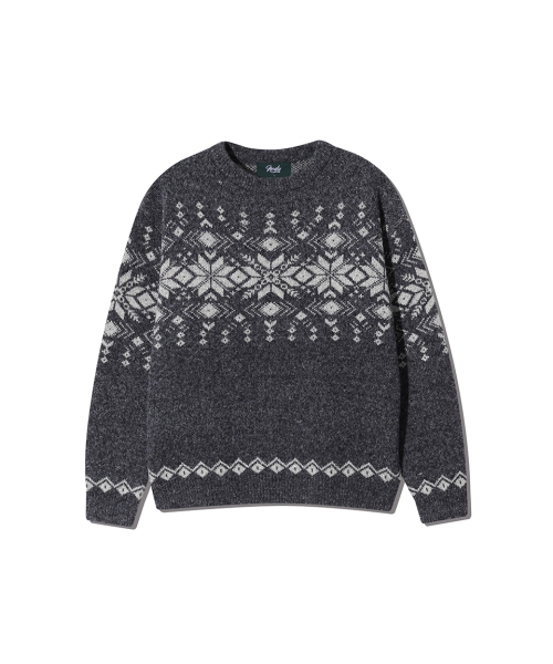 NODU（ノードユー）の「ノルディック雪花ボカシジャカードラウンドニット[チャコール]（ニット/セーター・メンズ・その他・MEDIUM/LARGE）」の5枚目の写真