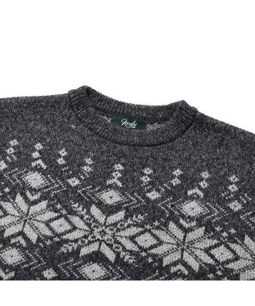 NODU（ノードユー）の「ノルディック雪花ボカシジャカードラウンドニット[チャコール]（ニット/セーター・メンズ・その他・MEDIUM/LARGE）」の8枚目の写真