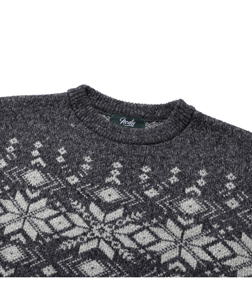 NODU（ノードユー）の「ノルディック雪花ボカシジャカードラウンドニット[チャコール]（ニット/セーター・メンズ・その他・MEDIUM/LARGE）」の9枚目の写真