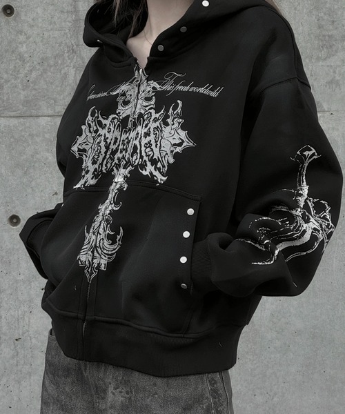KsG（ケーエスジー）の「ウォッシュドクロスジップアップパーカー（パーカー・レディース・グレー/ブラック・MEDIUM/LARGE/SMALL/X-LARGE）」の2枚目の写真
