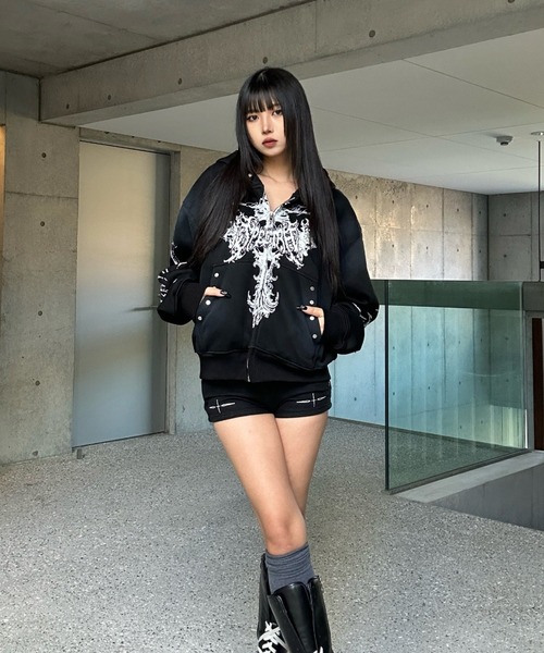 KsG（ケーエスジー）の「ウォッシュドクロスジップアップパーカー（パーカー・レディース・グレー/ブラック・MEDIUM/LARGE/SMALL/X-LARGE）」の6枚目の写真