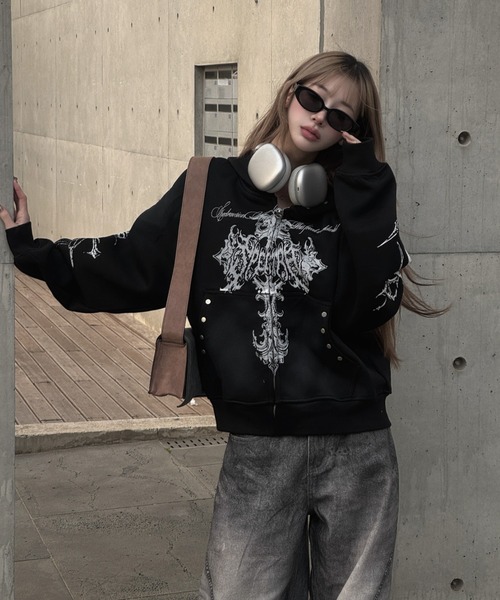 KsG（ケーエスジー）の「ウォッシュドクロスジップアップパーカー（パーカー・レディース・グレー/ブラック・MEDIUM/LARGE/SMALL/X-LARGE）」の16枚目の写真