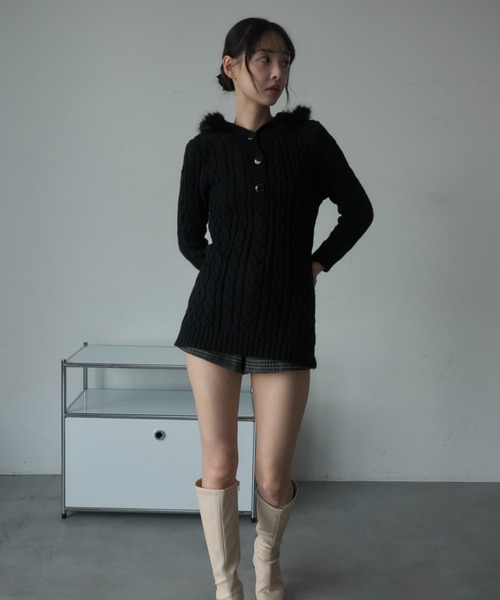 Nadana(ナダナ)の「ファーフードケーブルニットミニワンピース(ワンピース・レディース・オフホワイト/ブラック・FREE)」の22枚目の写真