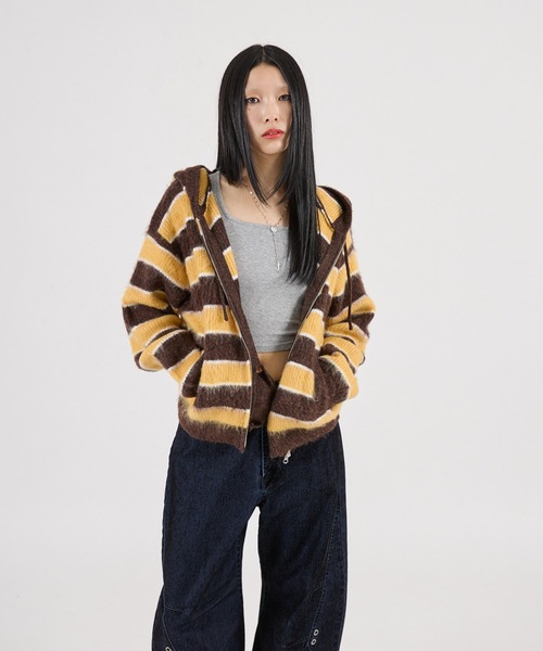 FTW（エフティダブリュー）の「【UNISEX】BORDER SHAGGY ZIP HOODIE（パーカー・メンズ・ホワイト系/グリーン系/イエロー系・SMALL/LARGE/MEDIUM）」の3枚目の写真