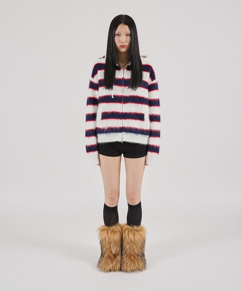 FTW（エフティダブリュー）の「【UNISEX】BORDER SHAGGY ZIP HOODIE（パーカー・メンズ・ホワイト系/グリーン系/イエロー系・SMALL/LARGE/MEDIUM）」の4枚目の写真