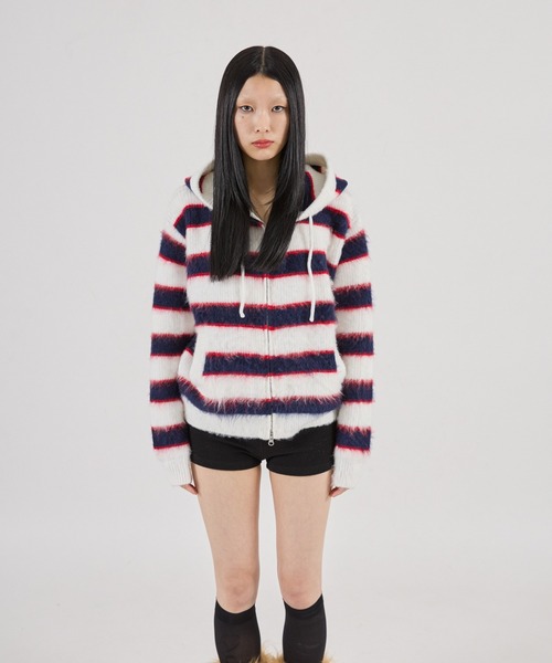 FTW（エフティダブリュー）の「【UNISEX】BORDER SHAGGY ZIP HOODIE（パーカー・メンズ・ホワイト系/グリーン系/イエロー系・SMALL/LARGE/MEDIUM）」の10枚目の写真