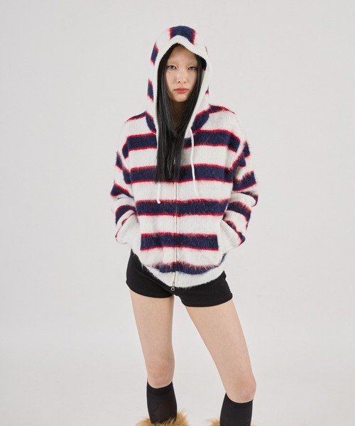UNISEX】BORDER SHAGGY ZIP HOODIE（パーカー）｜FTW（エフティ
