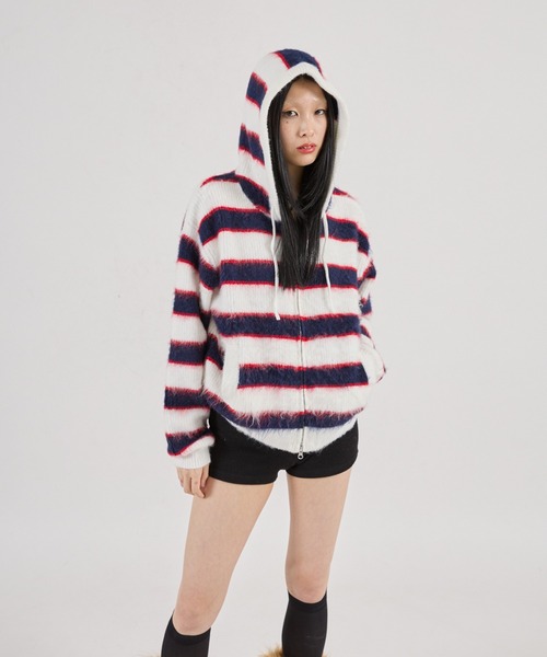 FTW（エフティダブリュー）の「【UNISEX】BORDER SHAGGY ZIP HOODIE（パーカー・メンズ・ホワイト系/グリーン系/イエロー系・SMALL/LARGE/MEDIUM）」の15枚目の写真