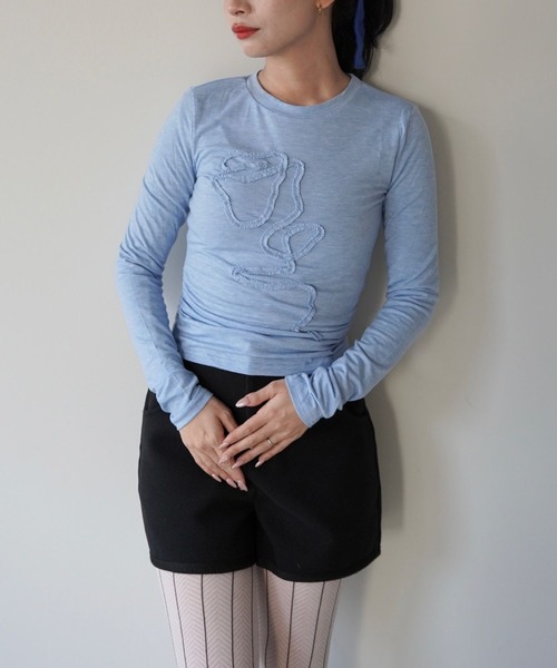 SANSeLF（サンセルフ）の「【SANSeLF】 フロントテープサイドギャザートップス saw25a062（Tシャツ/カットソー・レディース・ブルー・FREE）」の2枚目の写真