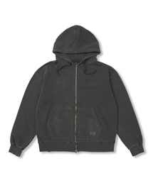 Applique STGM Pigment Washed Oversized Zip-up Hoodie Charcoal