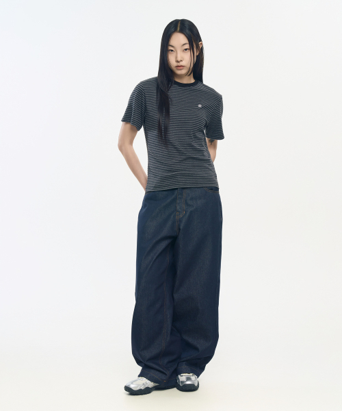 SLOW RECORD HOUSE(スローレコードハウス)の「ストライプ半袖Tシャツ_ブラック(Tシャツ/カットソー・レディース・その他・LARGE/MEDIUM/SMALL)」の2枚目の写真
