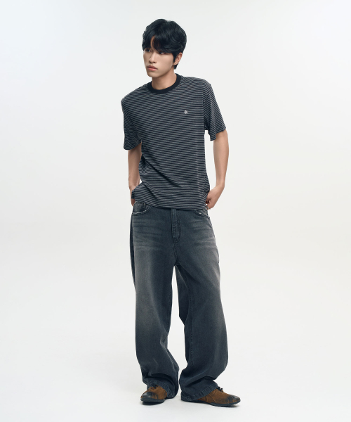 SLOW RECORD HOUSE(スローレコードハウス)の「ストライプ半袖Tシャツ_ブラック(Tシャツ/カットソー・レディース・その他・LARGE/MEDIUM/SMALL)」の3枚目の写真