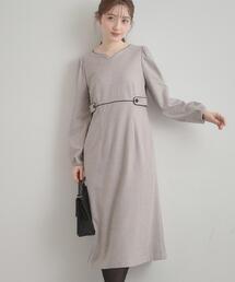 couture brooch | 【通勤・起毛ポンチ】配色Aラインワンピース(ワンピース)
