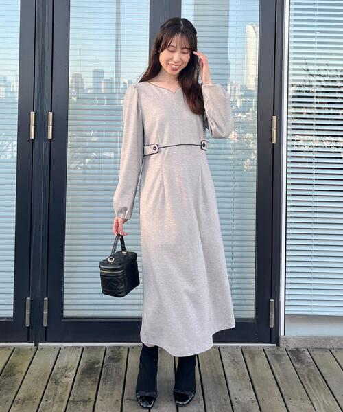 セール】【通勤・起毛ポンチ】配色Aラインワンピース（ワンピース