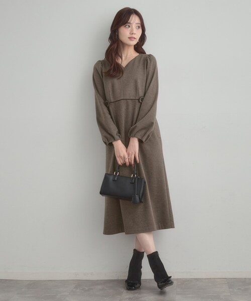 couture brooch(クチュールブローチ)の「【通勤・起毛ポンチ】配色Aラインワンピース(ワンピース・レディース・ブラウン系その他/グレー・42/40/38/36)」の22枚目の写真