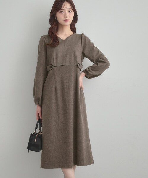 couture brooch(クチュールブローチ)の「【通勤・起毛ポンチ】配色Aラインワンピース(ワンピース・レディース・ブラウン系その他/グレー・42/40/38/36)」の20枚目の写真