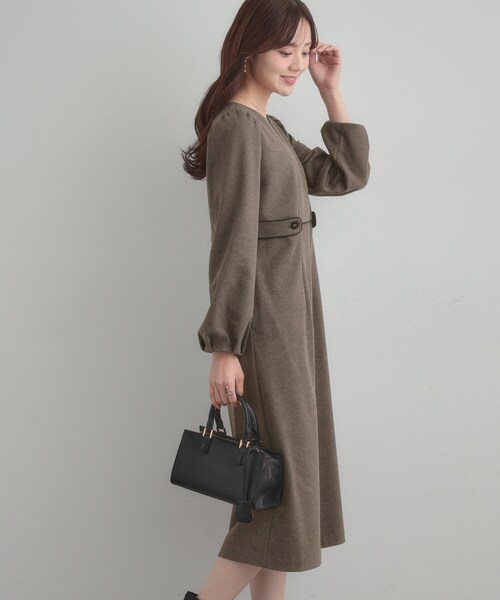 セール】【通勤・起毛ポンチ】配色Aラインワンピース（ワンピース