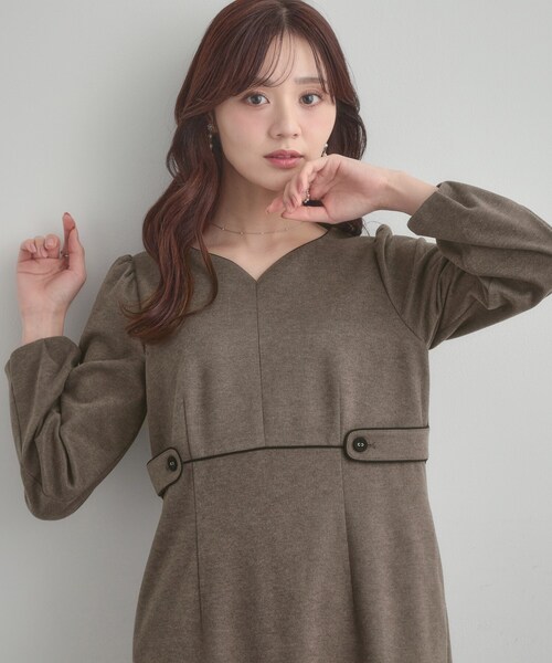 セール】【通勤・起毛ポンチ】配色Aラインワンピース（ワンピース