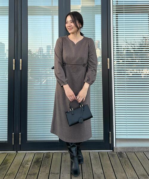 couture brooch(クチュールブローチ)の「【通勤・起毛ポンチ】配色Aラインワンピース(ワンピース・レディース・ブラウン系その他/グレー・42/40/38/36)」の16枚目の写真