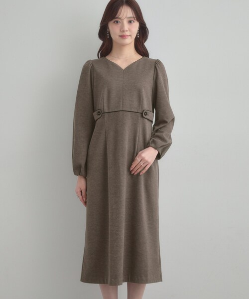 couture brooch(クチュールブローチ)の「【通勤・起毛ポンチ】配色Aラインワンピース(ワンピース・レディース・ブラウン系その他/グレー・42/40/38/36)」の10枚目の写真
