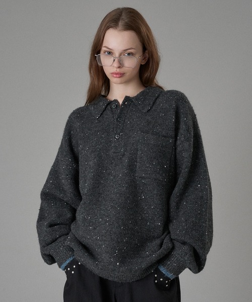 ONCILY(オンシェリー)の「COLOR NEP LAYERED KNIT POLO / カラーネップレイヤードニットポロ(ニット/セーター・メンズ・ブラウン/ボルドー/チャコールグレー・SMALL/MEDIUM/LARGE)」の2枚目の写真