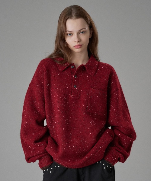 ONCILY(オンシェリー)の「COLOR NEP LAYERED KNIT POLO / カラーネップレイヤードニットポロ(ニット/セーター・メンズ・ブラウン/ボルドー/チャコールグレー・SMALL/MEDIUM/LARGE)」の3枚目の写真