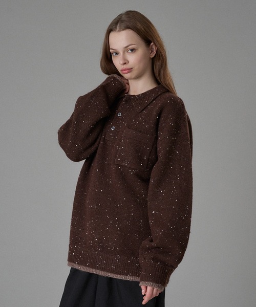 セール】COLOR NEP LAYERED KNIT POLO / カラーネップレイヤード