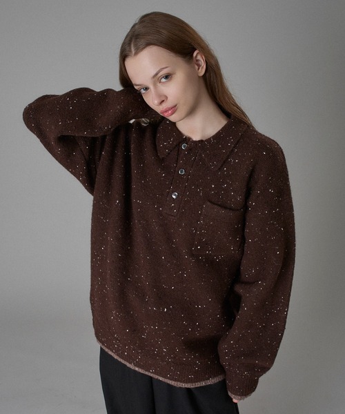 ONCILY(オンシェリー)の「COLOR NEP LAYERED KNIT POLO / カラーネップレイヤードニットポロ(ニット/セーター・メンズ・ブラウン/ボルドー/チャコールグレー・SMALL/MEDIUM/LARGE)」の6枚目の写真