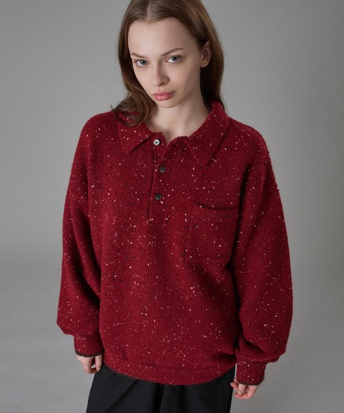 POLO ワインレッド 襟付きニット M ZOZOTOWN完売色商品 COLOR NEP LAYERED KNIT POLO / カラーネップレイヤードニットポロ