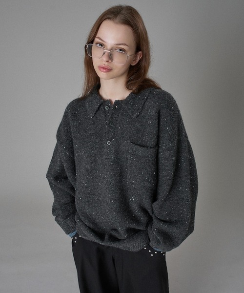 ONCILY(オンシェリー)の「COLOR NEP LAYERED KNIT POLO / カラーネップレイヤードニットポロ(ニット/セーター・メンズ・ブラウン/ボルドー/チャコールグレー・SMALL/MEDIUM/LARGE)」の18枚目の写真