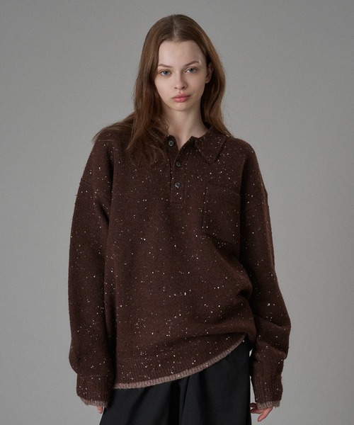 COLOR NEP LAYERED KNIT POLO / カラーネップレイヤードニットポロ