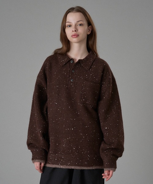 セール】COLOR NEP LAYERED KNIT POLO / カラーネップレイヤード