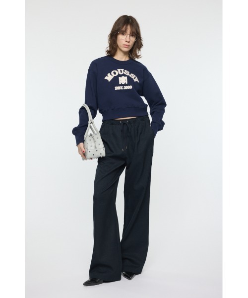 MOUSSY(マウジー)の「MOUSSY F/LEATHER PATCH プルオーバー(スウェット・レディース・ネイビー/ピンク/オフホワイト/杢グレー・FREE)」の7枚目の写真