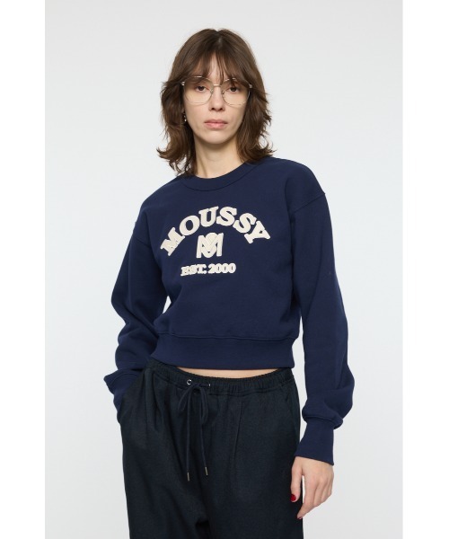 MOUSSY(マウジー)の「MOUSSY F/LEATHER PATCH プルオーバー(スウェット・レディース・ネイビー/ピンク/オフホワイト/杢グレー・FREE)」の8枚目の写真