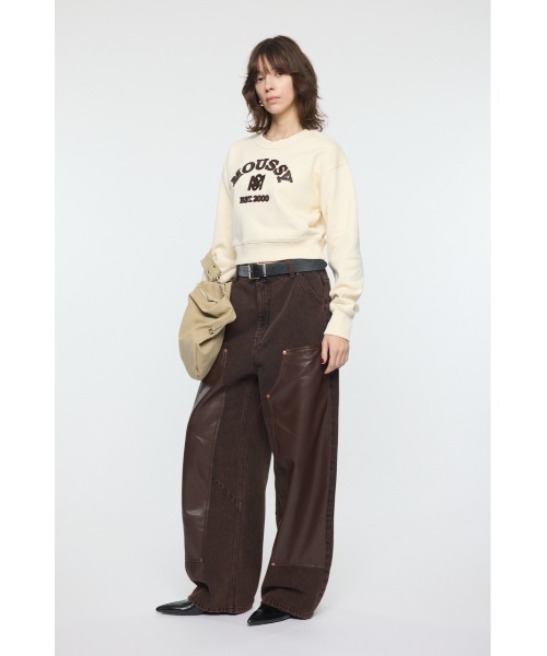 MOUSSY(マウジー)の「MOUSSY F/LEATHER PATCH プルオーバー(スウェット・レディース・ネイビー/ピンク/オフホワイト/杢グレー・FREE)」の14枚目の写真