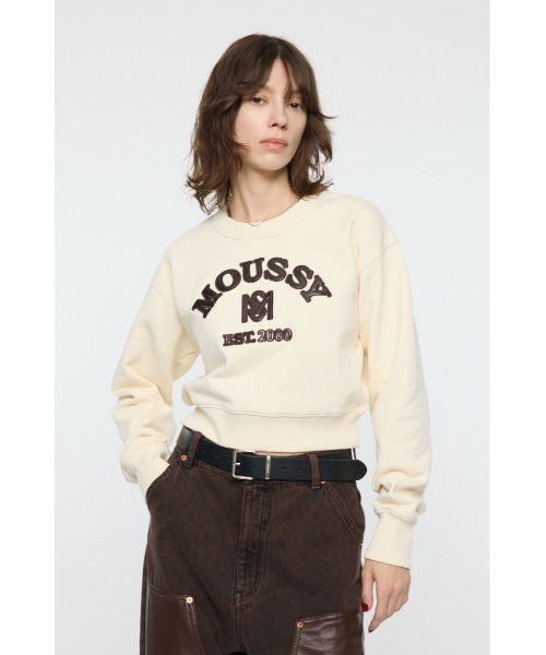 MOUSSY(マウジー)の「MOUSSY F/LEATHER PATCH プルオーバー(スウェット・レディース・ネイビー/ピンク/オフホワイト/杢グレー・FREE)」の15枚目の写真
