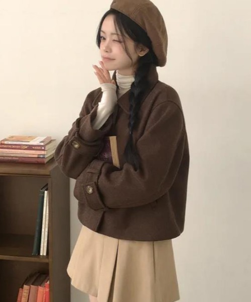 semplice（センプリチェ）の「ショートコート【韓国ファッション】（その他アウター・レディース・ブラウン/ベージュ・F）」の3枚目の写真