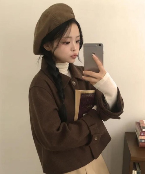 semplice（センプリチェ）の「ショートコート【韓国ファッション】（その他アウター・レディース・ブラウン/ベージュ・F）」の4枚目の写真