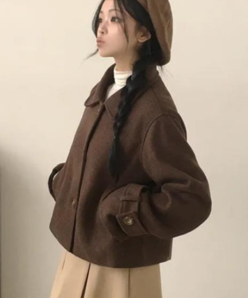 semplice（センプリチェ）の「ショートコート【韓国ファッション】（その他アウター・レディース・ブラウン/ベージュ・F）」の5枚目の写真