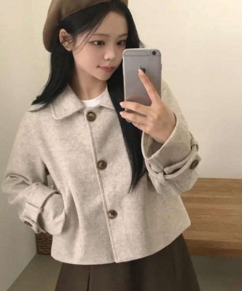 semplice（センプリチェ）の「ショートコート【韓国ファッション】（その他アウター・レディース・ブラウン/ベージュ・F）」の11枚目の写真