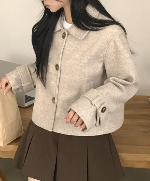 semplice（センプリチェ）の「ショートコート【韓国ファッション】（その他アウター・レディース・ブラウン/ベージュ・F）」の14枚目の写真