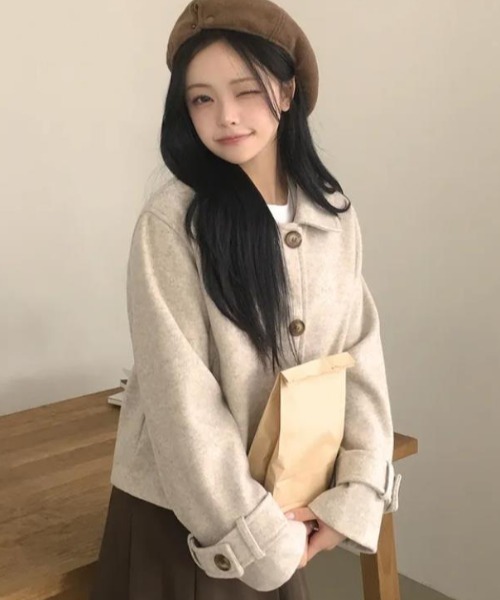 semplice（センプリチェ）の「ショートコート【韓国ファッション】（その他アウター・レディース・ブラウン/ベージュ・F）」の15枚目の写真