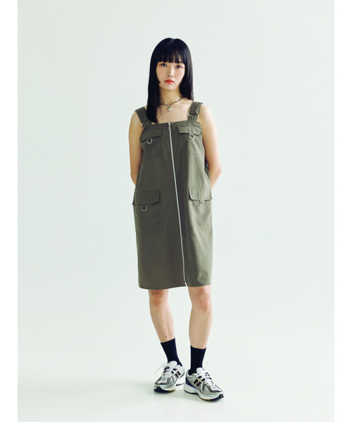 BOMNAL BOUTIQUE(ボムナルブティック)の「サスペンダーミディワンピース _ カーキ(ワンピース・レディース・その他・FREE)」の1枚目の写真